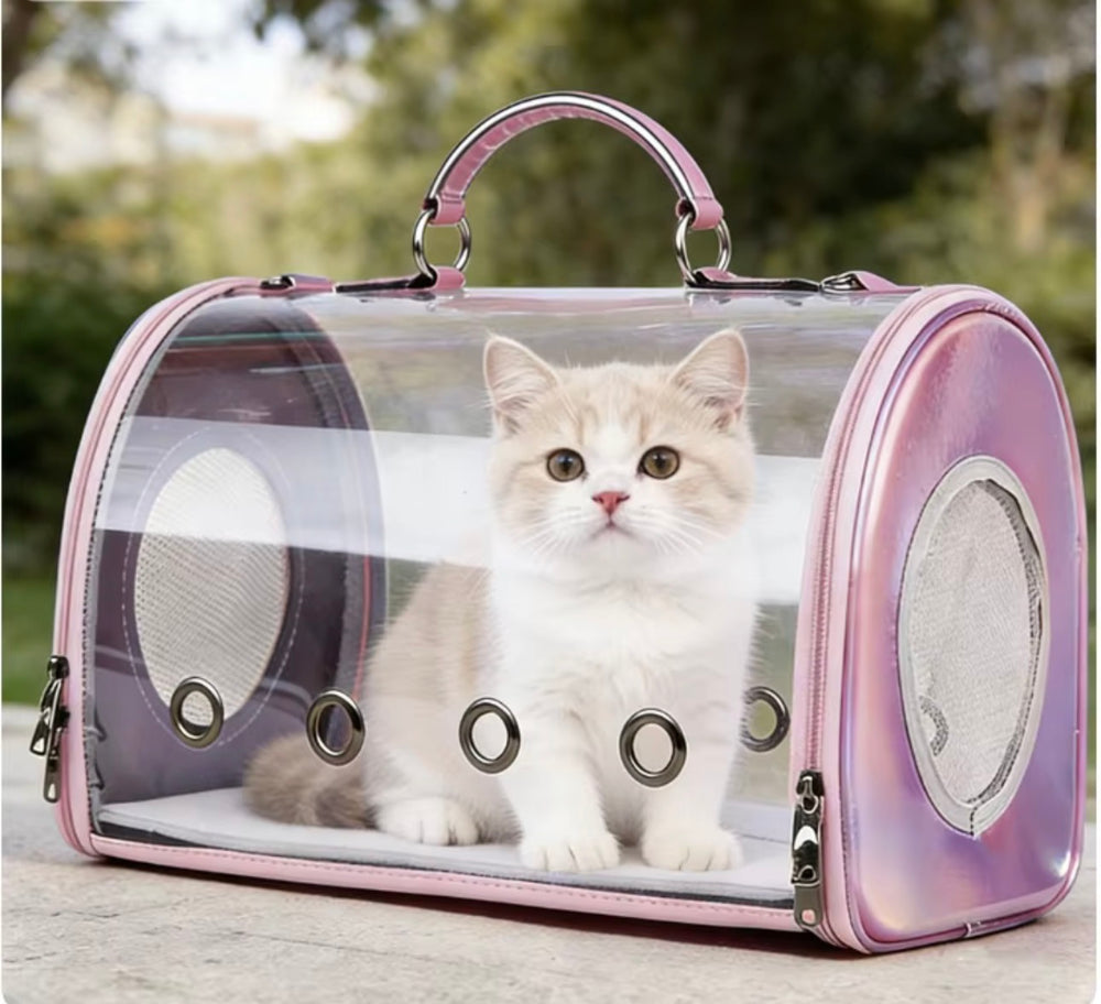 Geantă transparentă de transport pentru pisici/animale mici – design “capsulă”